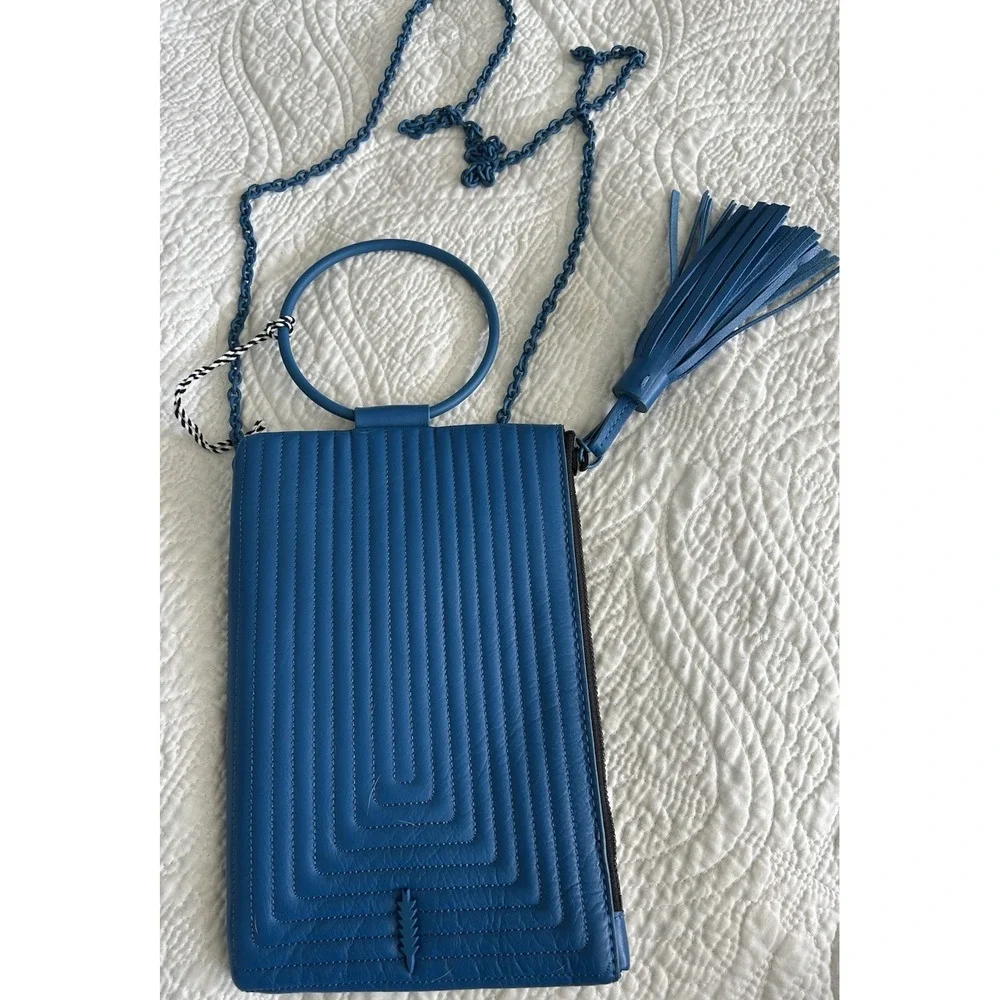 THACKER‎ Nolita Cobalt Blue Leather Purse Crossbody Ring Tassel Chain Quilt NWOT